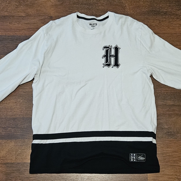 HOLLISTER mens jersey long-sleeve shirt SIZE LARGE COLOR W/B LL12 - Picture 1 of 14